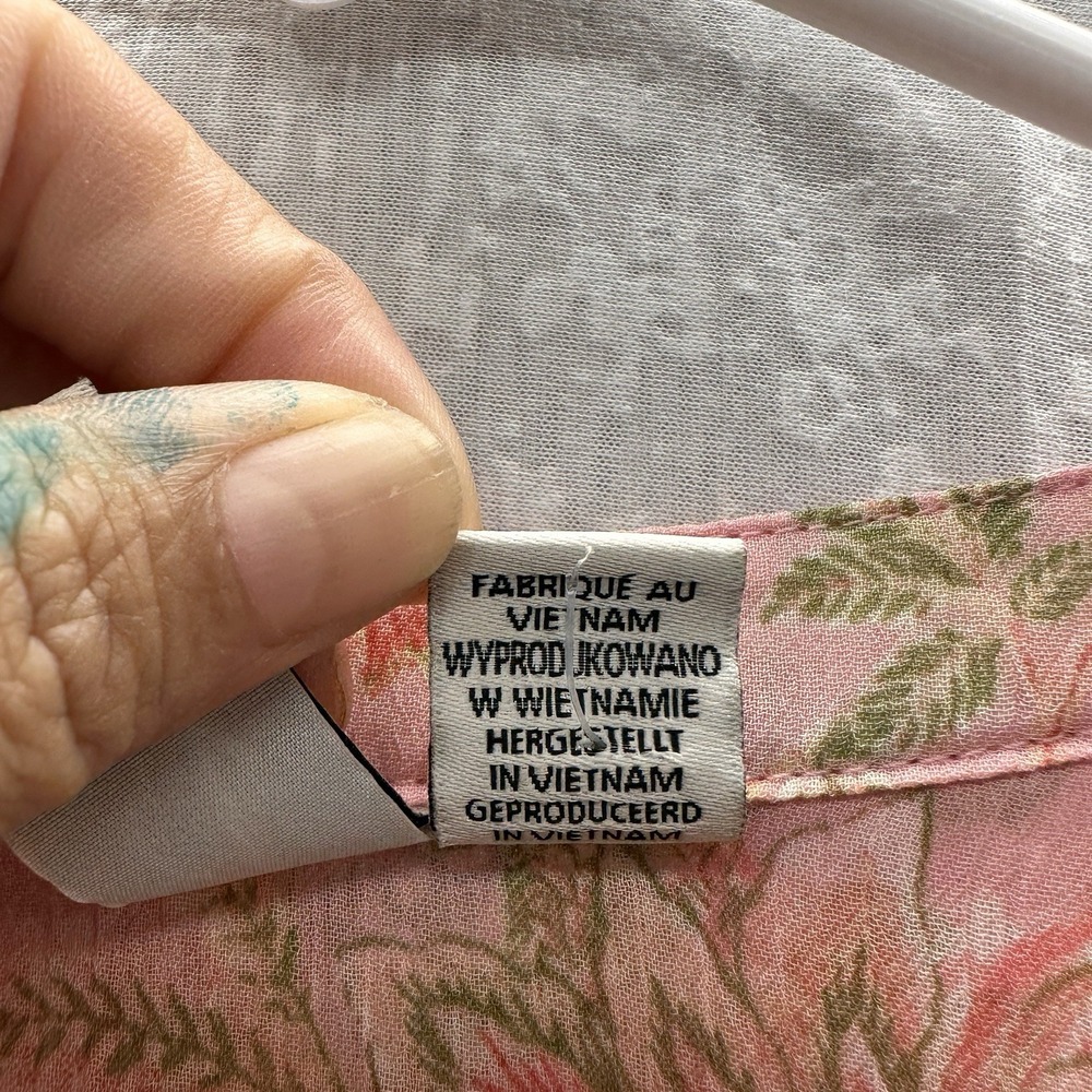 Joie Boho Floral Blouse Women Size M Pink Tie Neck Smocked Cuffs - Picture 4 of 12